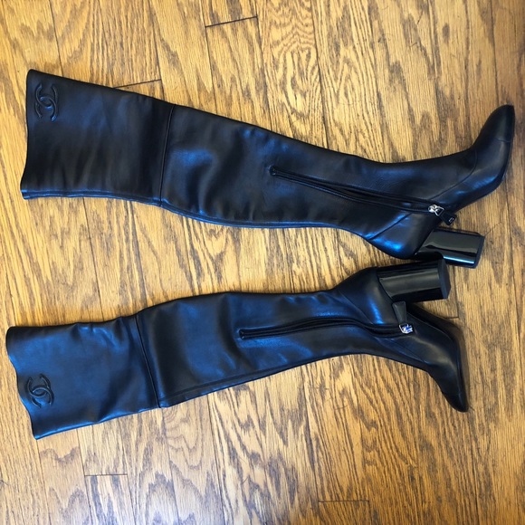 BRAND NEW - Chanel - Thigh-high Leather Boots - Picture 4 of 8